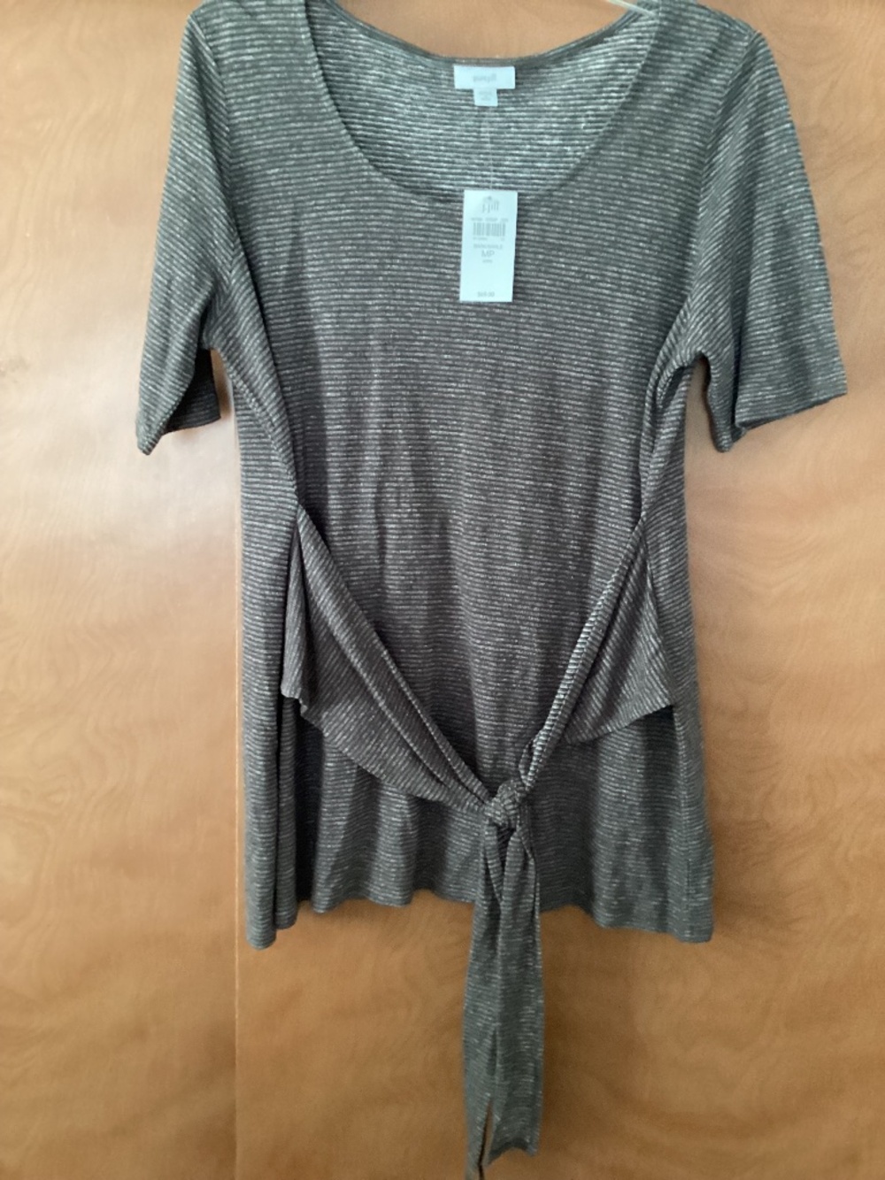 J.Jill Pure Jill Women’s Brown Striped Linen Blend Wrap Shirt Size Medium Petite